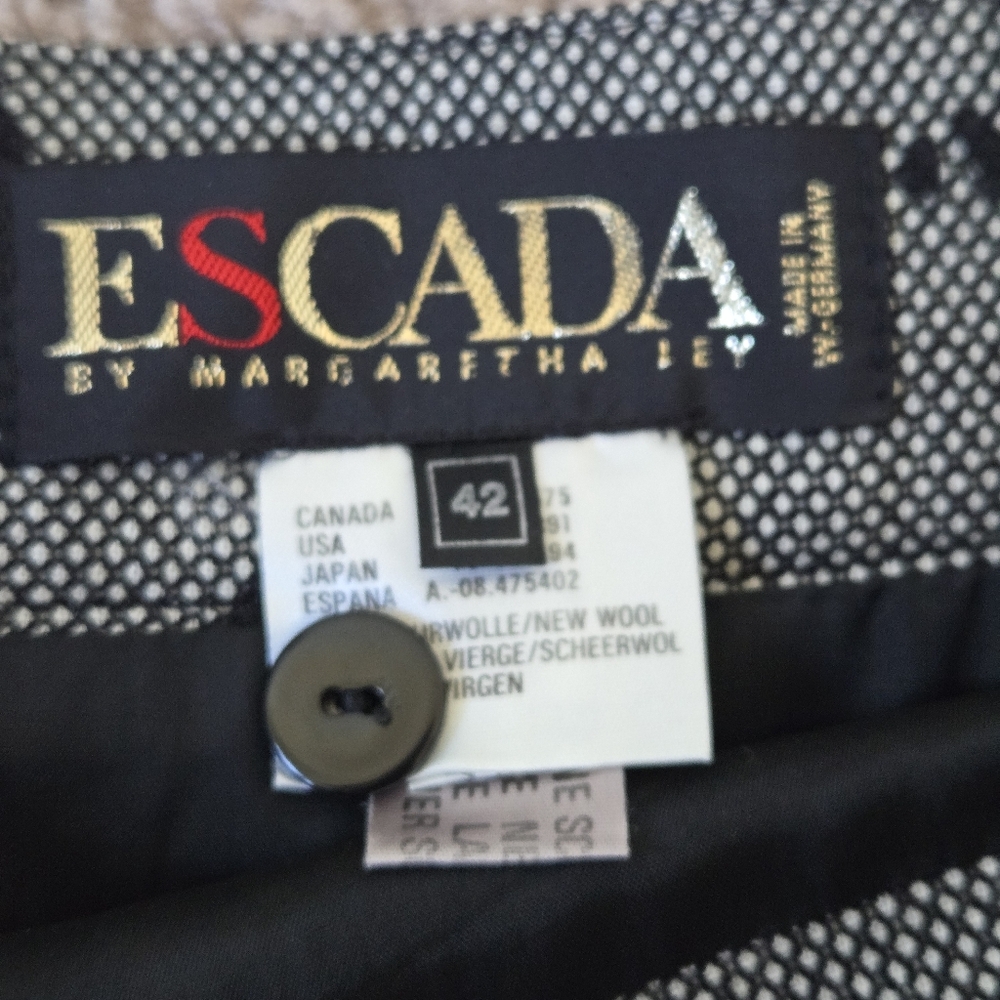 Escada Vintage Tiered Pencil Knee Length Skirt Wool Gray Black Ruffle Size 42/10 - Picture 9 of 15